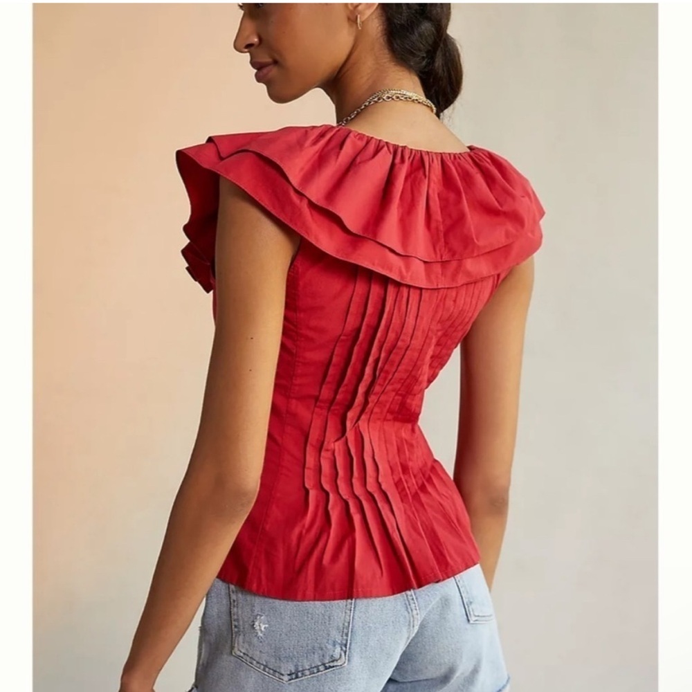 NWT Anthropologie Pintucked Ruffle Blouse by Forever That Girl - Picture 2 of 6